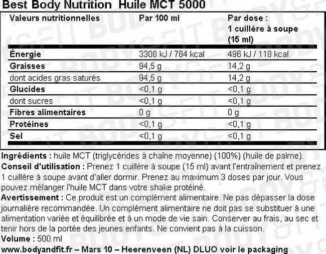 Huile MCT 5000 Nutritional Information 1