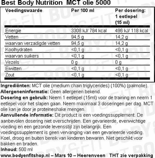 MCT Olie 5000 Nutritional Information 1