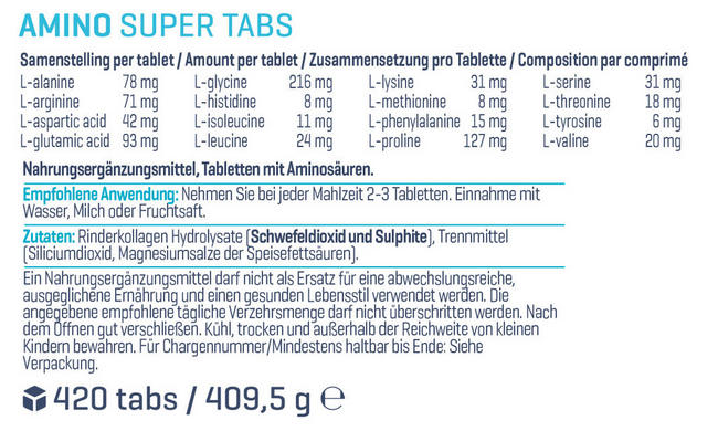 Amino Super Tabs Nutritional Information 1