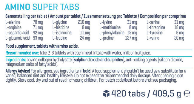 Amino Super Tabs Nutritional Information 1
