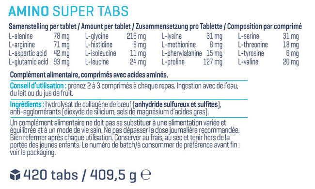 Comprimés Amino Super Tabs Nutritional Information 1