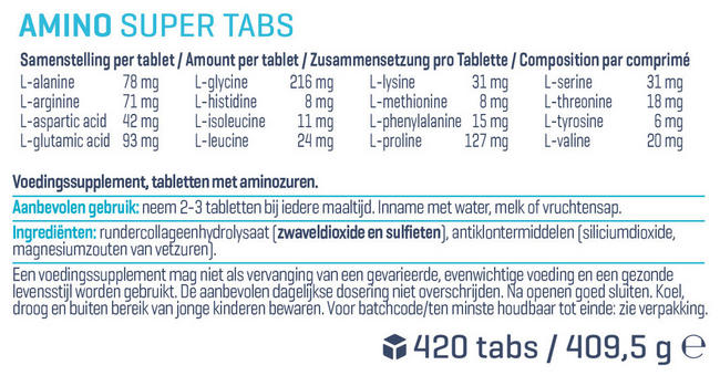 Amino Super Tabs Nutritional Information 1