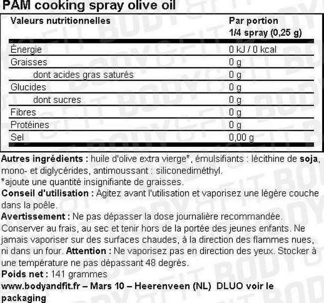 Spray de cuisson Olive Oil Cooking Spray Nutritional Information 1
