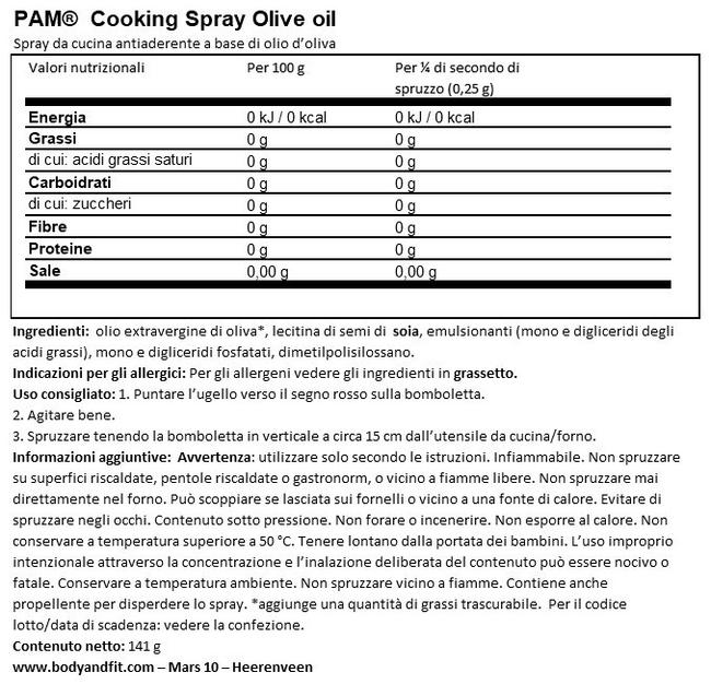 Spray da Cucina Olio di Oliva Nutritional Information 1