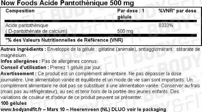 Acide Pantothénique (Vitamine B5) Nutritional Information 1