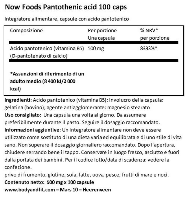 Acido Pantotenico (Vitamina B5) Nutritional Information 1