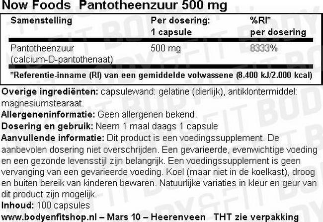 Pantotheenzuur (vitamine B5) Nutritional Information 1