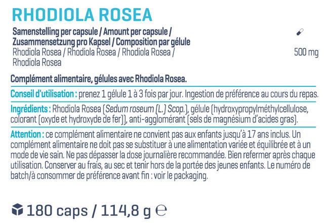 Gélules Rhodiola Rosea Nutritional Information 1
