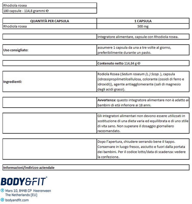 Rodiola rosea Nutritional Information 1