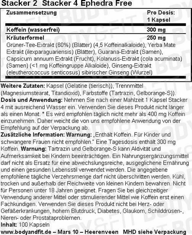 Stacker 4 Ephedra Free Nutritional Information 1