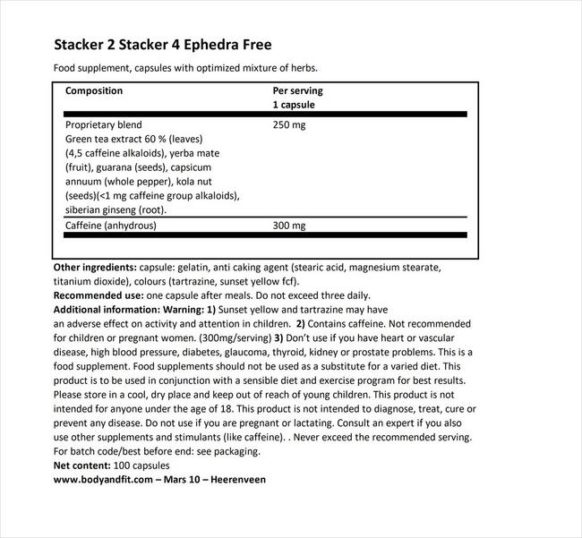 Stacker 4 Ephedra Free Nutritional Information 1
