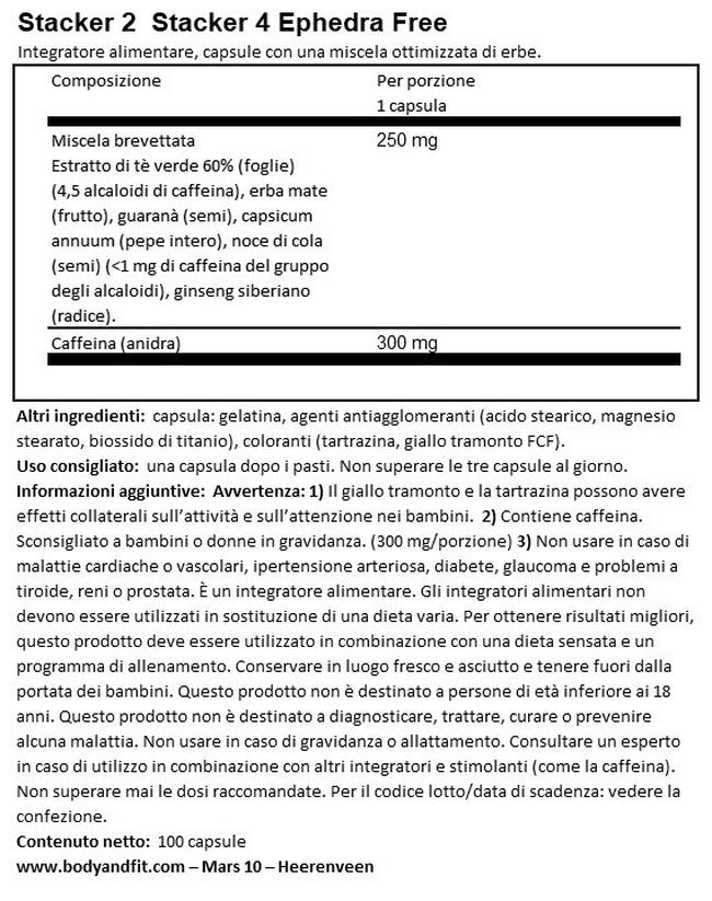 Stacker 4 Ephedra Free Nutritional Information 1