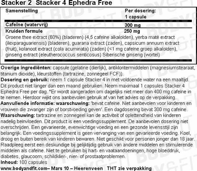 Stacker 4 Ephedra Free Nutritional Information 1