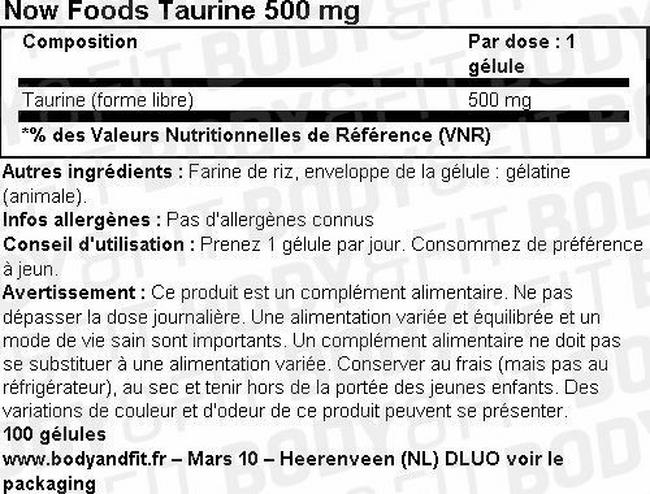 Taurine 500mg Nutritional Information 1