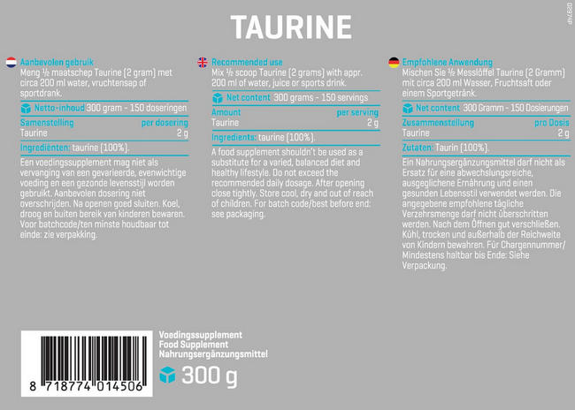 Pure Taurin Nutritional Information 1
