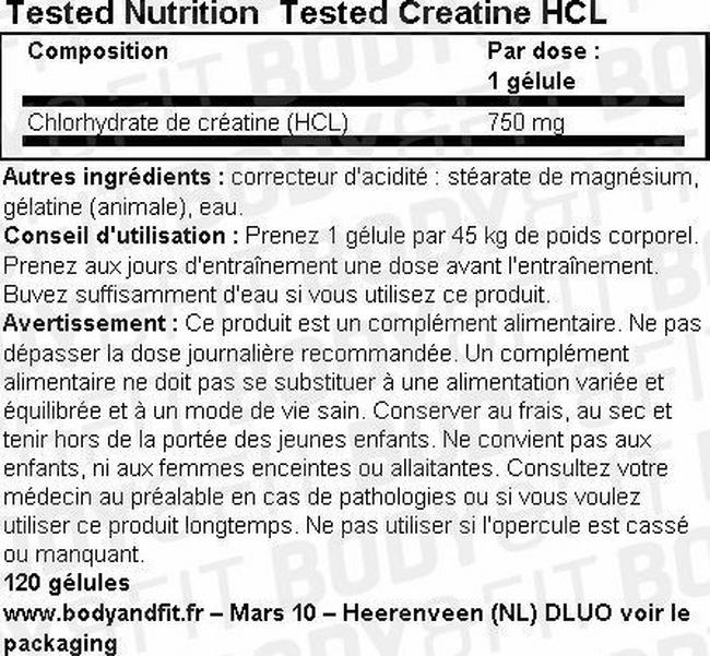 Tested Creatine HCL Nutritional Information 1
