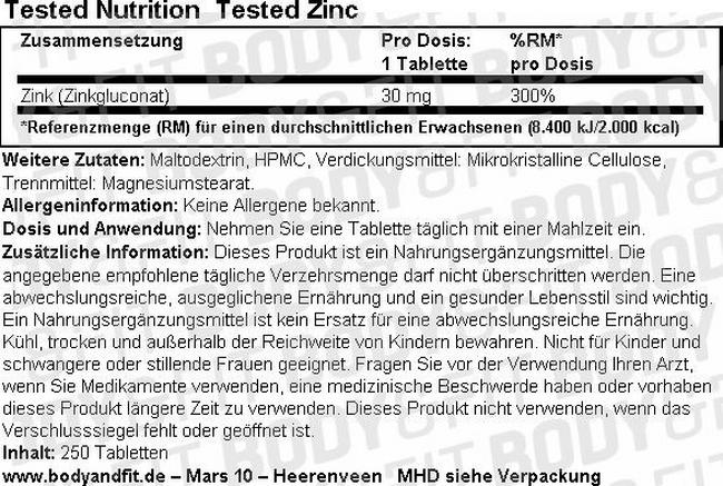 Tested Zink Nutritional Information 1