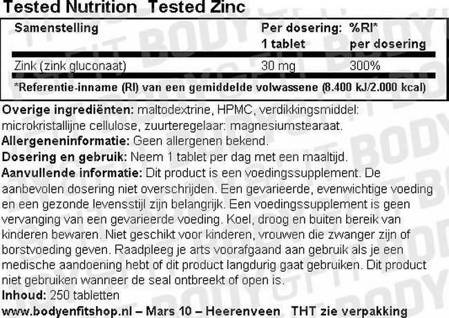 Tested Zinc Nutritional Information 1