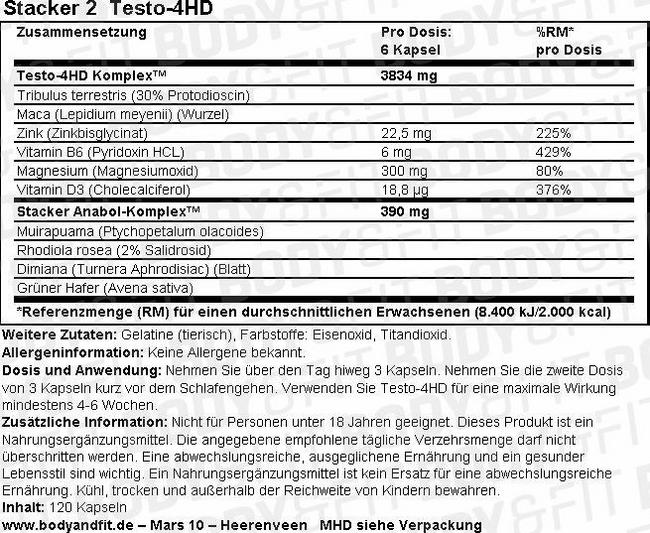 Testo-4HD Nutritional Information 1