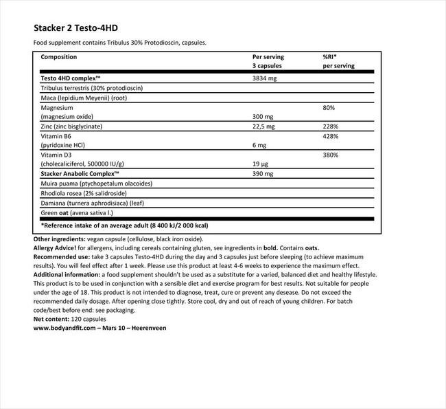 Testo-4HD Nutritional Information 1