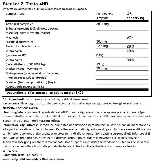 Testo-4HD Nutritional Information 1