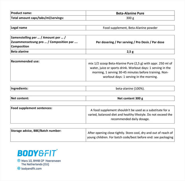 Beta- Alanine Nutritional Information 1