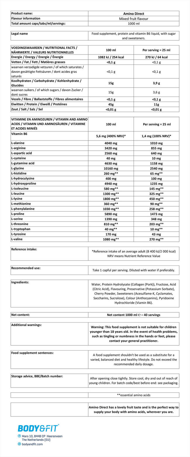 Amino Direct Nutritional Information 1