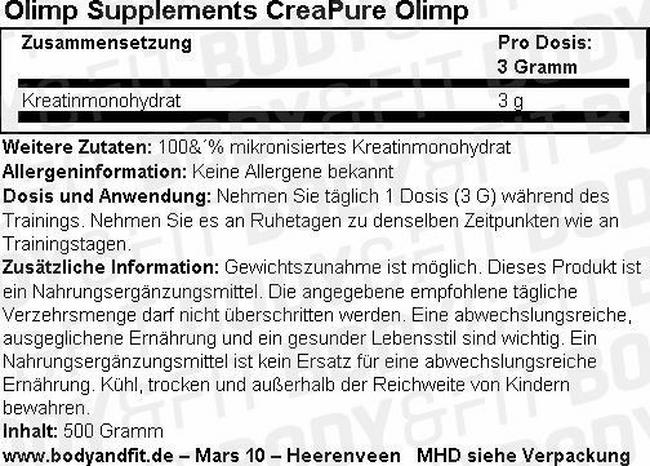 Creapure® Creatine Olimp Nutritional Information 1