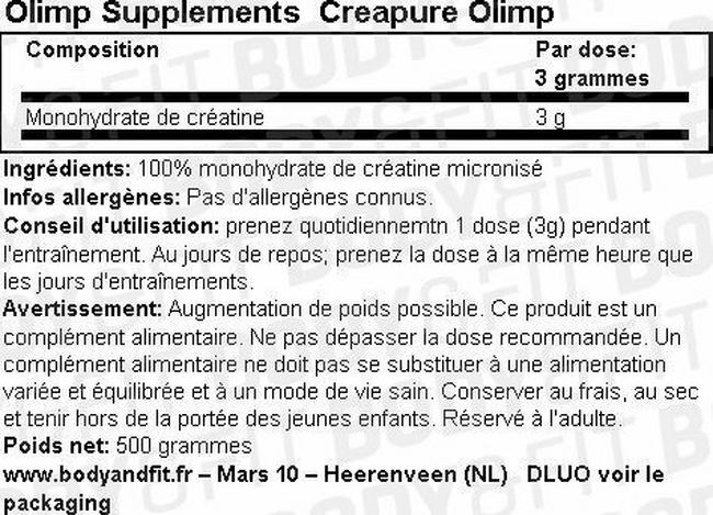 Creatine – Creapure® d’Olimp Nutritional Information 1