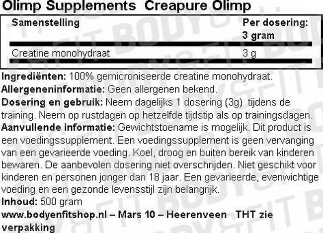 Creapure® Creatine Olimp Nutritional Information 1