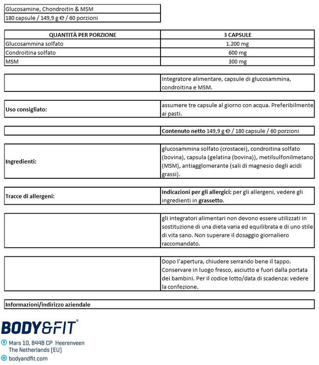 Glucosamina, Condroitina & Msm Nutritional Information 1