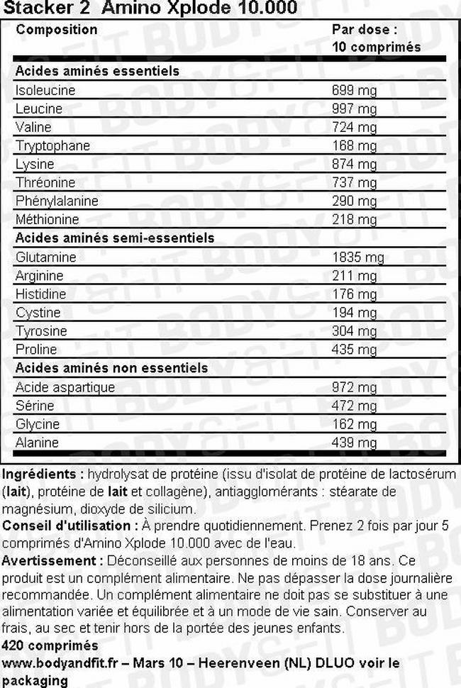 Comprimés Amino Xplode 10,000 Nutritional Information 1