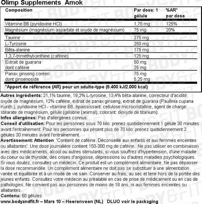 Gélules Amok Nutritional Information 1