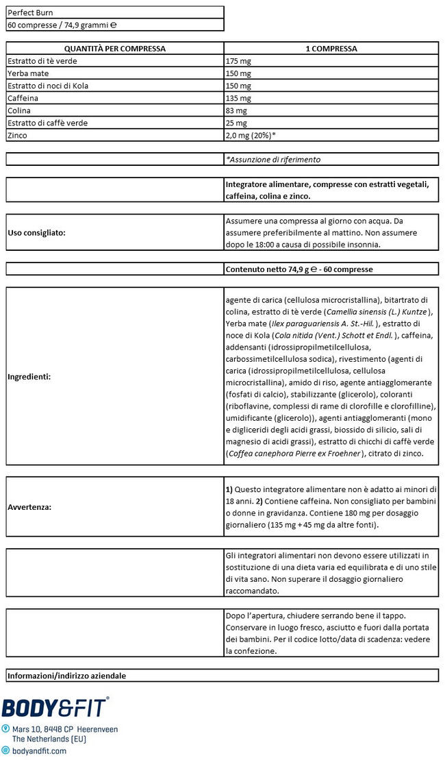Perfect Burn Nutritional Information 1