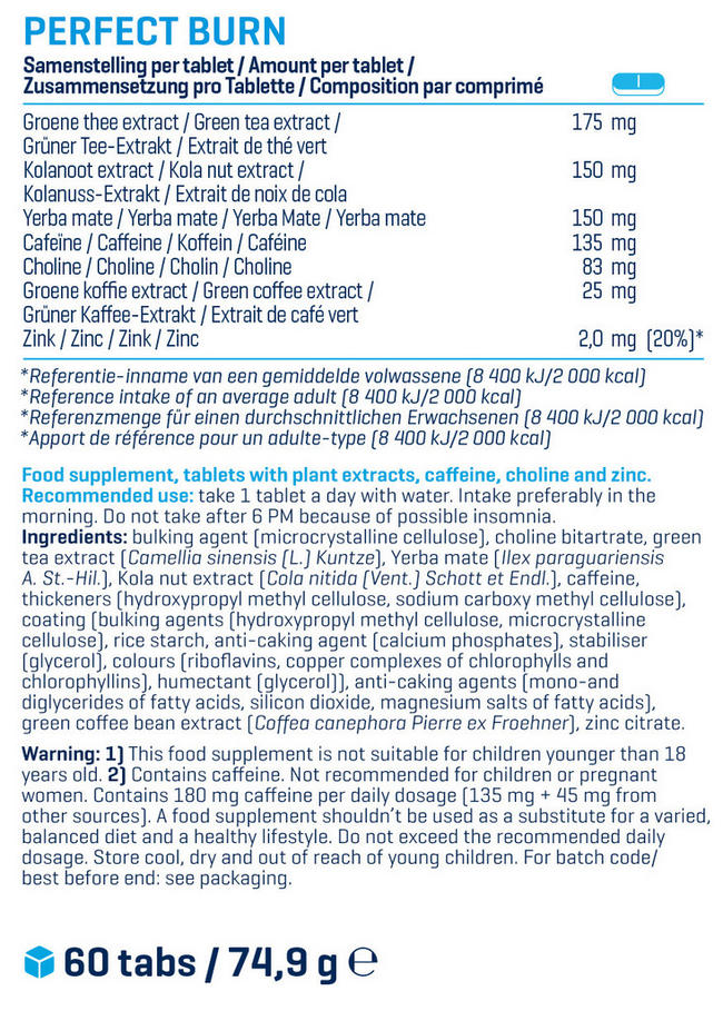 パーフェクト バーン Nutritional Information 1