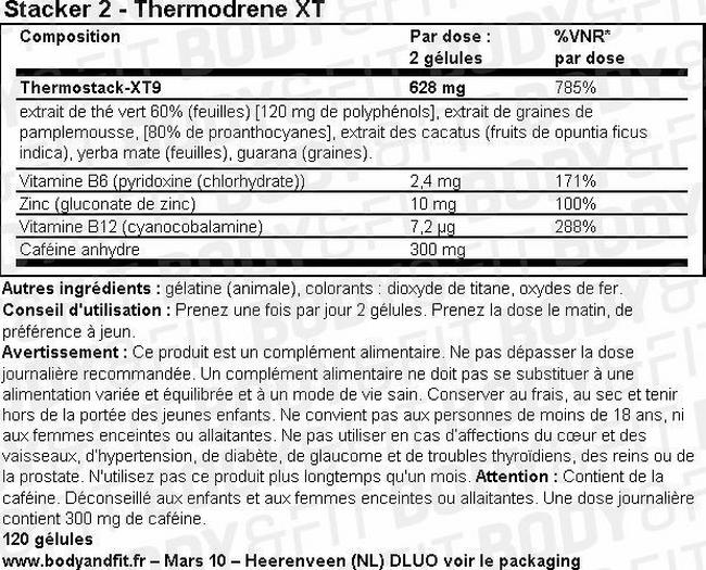 Thermodrene XT Nutritional Information 1