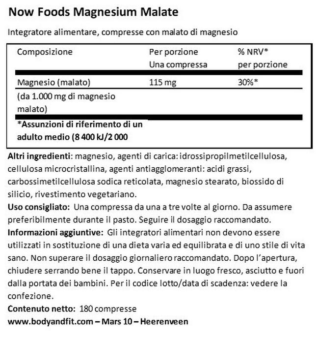Magnesio Malato Nutritional Information 1