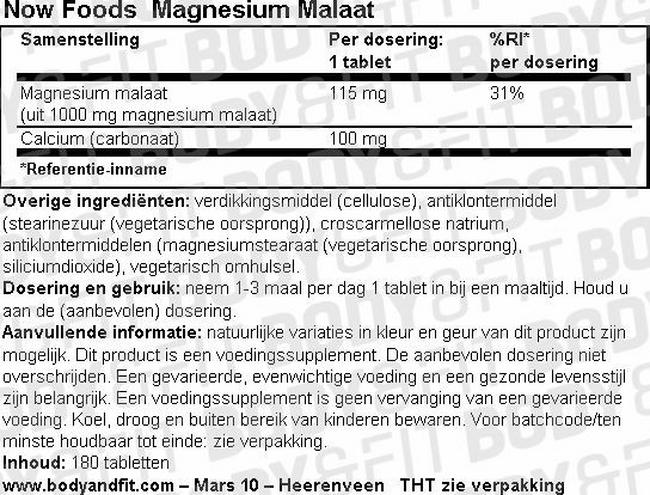 Magnesium Malaat Nutritional Information 1