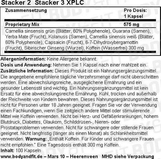 Stacker 3 XPLC Nutritional Information 1