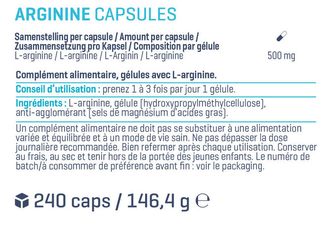 Gélules L-Arginine Capsules Nutritional Information 1