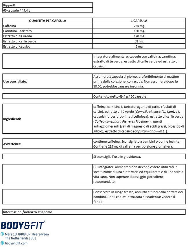 Ripped! Nutritional Information 1