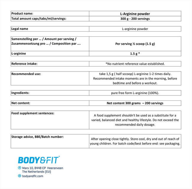 L-Arginine Powder Nutritional Information 1