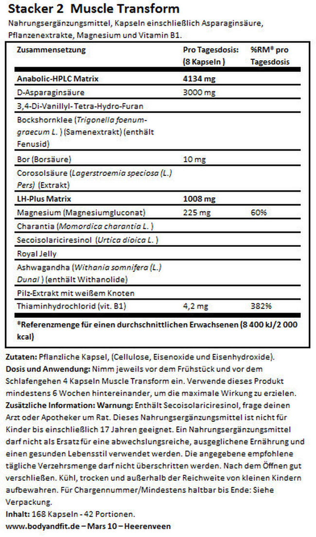 Muscle Transform Nutritional Information 1