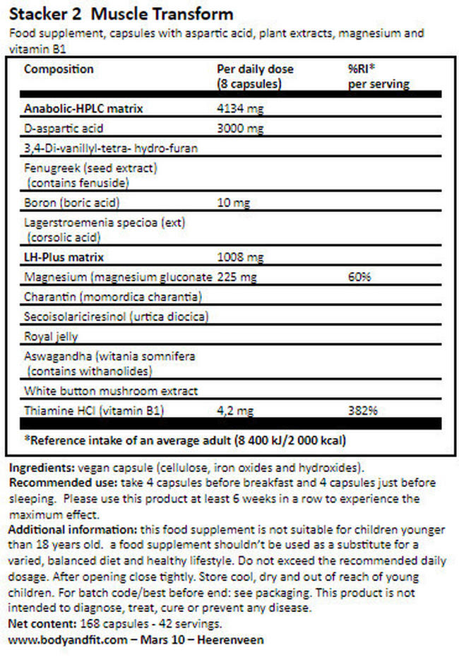 Muscle Transform Nutritional Information 1