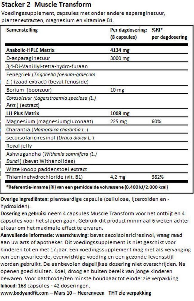 Muscle Transform Nutritional Information 1