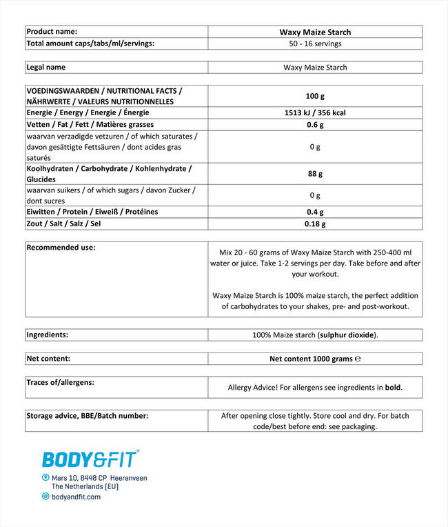 Waxy Maize Starch Nutritional Information 1