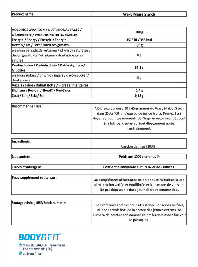 Amidon de maïs cireux Wazy Maize Starch Nutritional Information 1