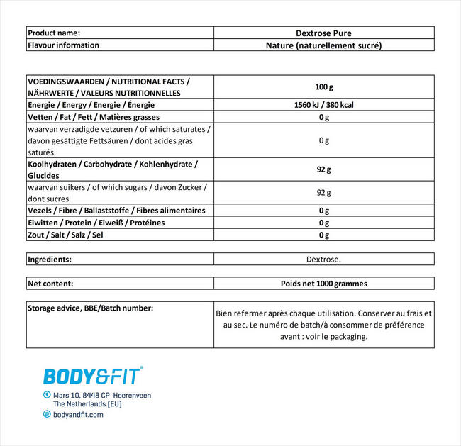 Dextrose Pure Nutritional Information 1