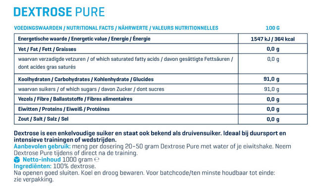 Polvere di Destrosio Pure Nutritional Information 1
