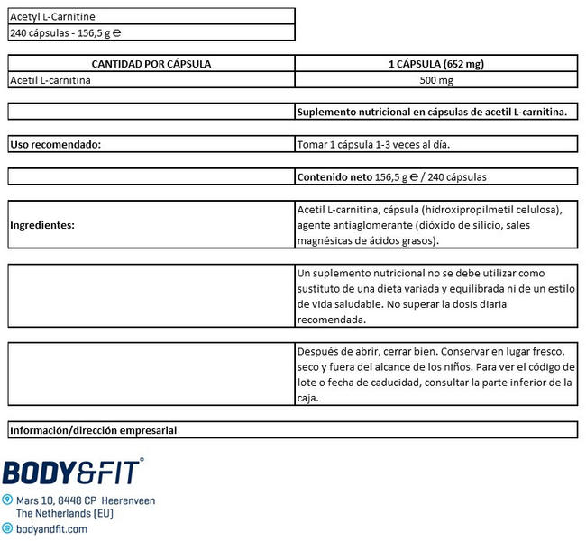 Acetyl-L-Carnitine Nutritional Information 1
